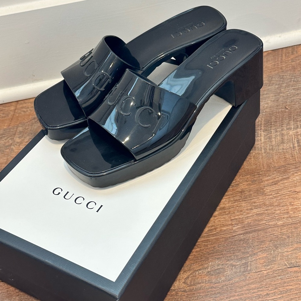 Gucci Black Jelly Platform Sandals